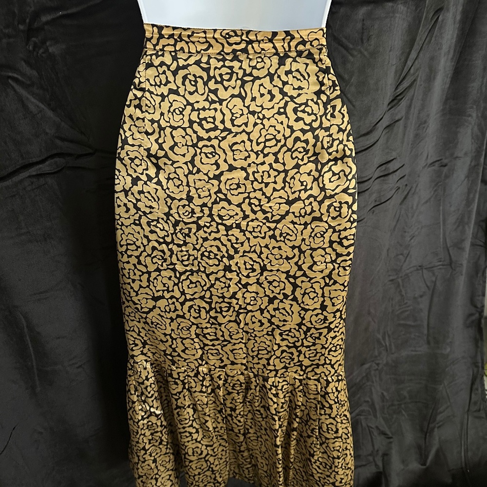 Women’s black and gold satin midi skirt with flounce, size 10 - Picture 6 of 6
